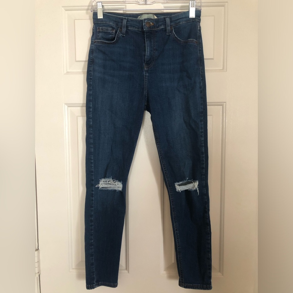 Topshop Moto Jamie Size 30x30 Jeans Blue Stretch Skinny High Rise Distressed Zip